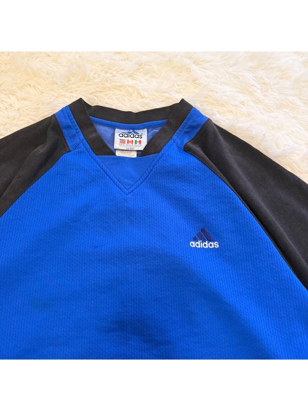 Vintage Adidas Raglan Jersey Blue Black 90s Blokecore Mens XL - Picture 2 of 5